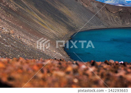 Pristine Turquoise Alpine Lake surrounded by Volcanic Terrain in Iceland Pristine Turquoise Alpine Lake surrounded by Volcanic Terrain in Iceland 142293683