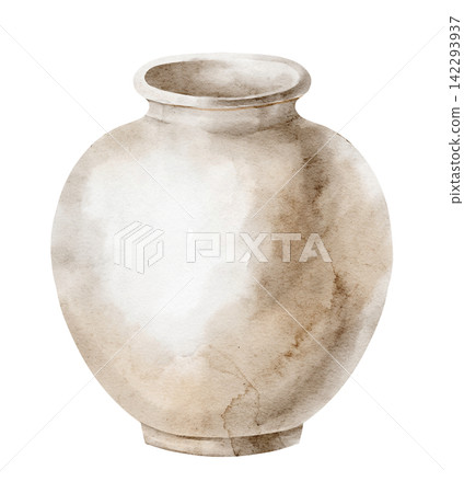 Roman ceramic jar. Watercolor illustration of a rustic ancient pottery vessel isolated on background. Antique Mediterranean clipart for classical, historical, Greek and Roman inspired designs. Roman ceramic jar. Watercolor illustration of a rustic ancient pottery vessel isolated on background. Antique Mediterranean clipart for classical, historical, Greek and Roman inspired designs. 142293937