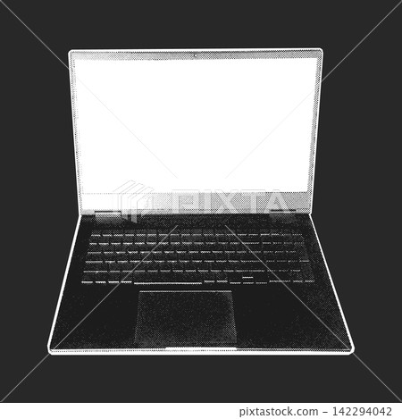 Halftone Laptop Blank Screen Dark Background Front View Illustration Halftone Laptop Blank Screen Dark Background Front View Illustration 142294042