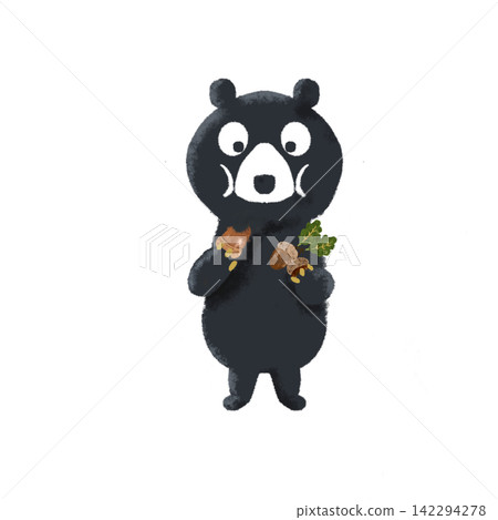 可愛的熊抱著橡子插圖 | 秋季堅果和野生動物 142294278
