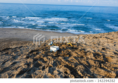 A small construction site in the sand dunes - Tottori Sand Dunes, Tottori Prefecture A small construction site in the sand dunes - Tottori Sand Dunes, Tottori Prefecture 142294282