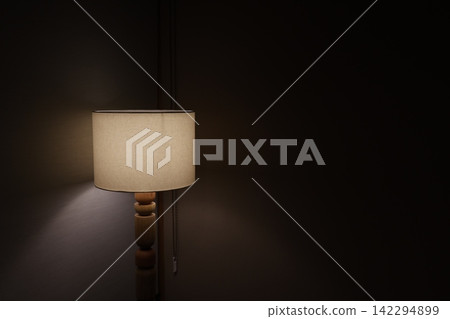 Floor lamp. Lighting that shines in a dark room. Indirect lighting. Floor lamp. Lighting that shines in a dark room. Indirect lighting. 142294899