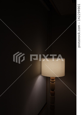 Floor lamp. Lighting that shines in a dark room. Indirect lighting. Floor lamp. Lighting that shines in a dark room. Indirect lighting. 142294901