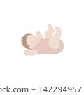 一幅嬰兒仰躺、雙腿抬起玩耍的插圖。 142294957