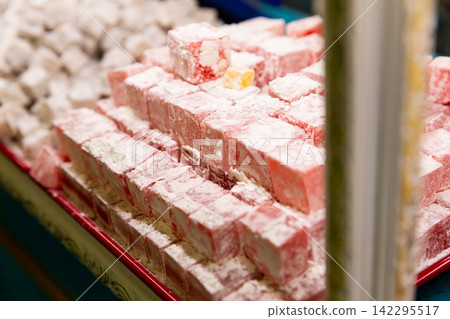 Turkish delight of various varieties on showcase Turkish delight of various varieties on showcase 142295517