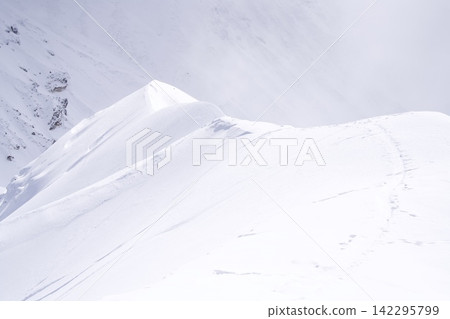 雪脊綿延,蜿蜒曲折,上面佈滿了腳印。 雪脊綿延,蜿蜒曲折,上面佈滿了腳印。 142295799