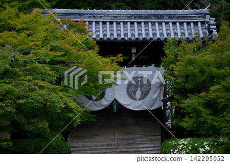 The main gate of Komyoji Temple in Nagaokakyo, Kyoto, surrounded by fresh greenery. The main gate of Komyoji Temple in Nagaokakyo, Kyoto, surrounded by fresh greenery. 142295952