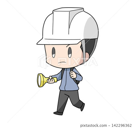 Illustration of a man evacuating during a disaster. 142296362