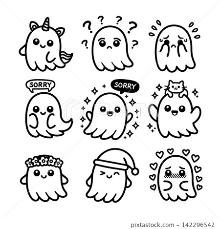 Cute happy ghost lineart outline isolated separated layered coloring page Cute happy ghost lineart outline isolated separated layered coloring page 142296542
