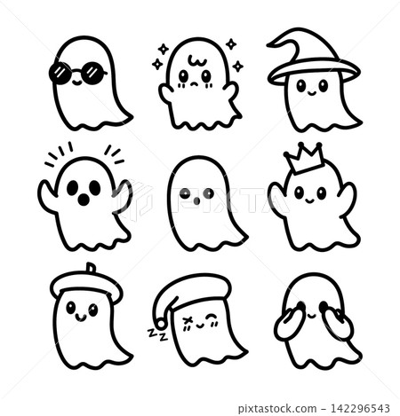 Cute happy ghost lineart outline isolated separated layered coloring Cute happy ghost lineart outline isolated separated layered coloring 142296543