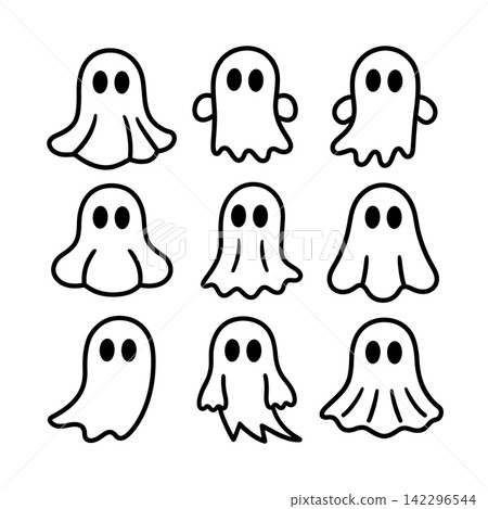 Cute happy ghost outline lineart separated layered isolated coloring 142296544