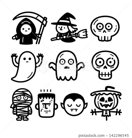 Cute happy halloween coloring lineart outline isolated separated layered icon Cute happy halloween coloring lineart outline isolated separated layered icon 142296545