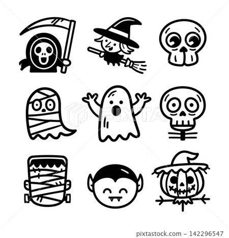 Cute happy halloween lineart outline coloring separated isolated layered ghost skull Cute happy halloween lineart outline coloring separated isolated layered ghost skull 142296547
