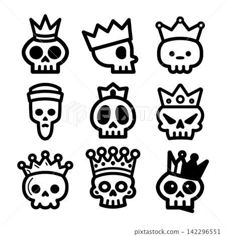 Funny isolated separated layered coloring lineart outline skull wearing royal crown Funny isolated separated layered coloring lineart outline skull wearing royal crown 142296551