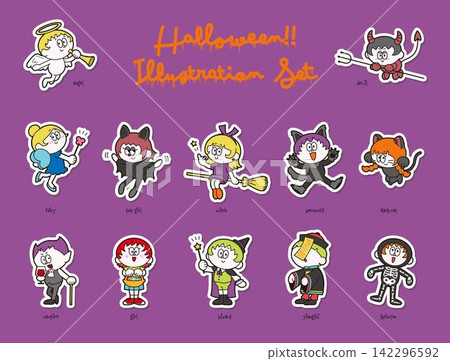 A set of pop and cute Halloween costume illustrations (with borders) A set of pop and cute Halloween costume illustrations (with borders) 142296592