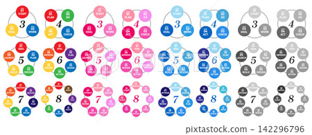 Infographic set of 3-8 step cycle diagrams. Infographic set of 3-8 step cycle diagrams. 142296796