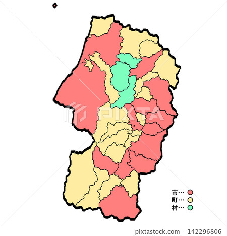 山形縣地圖:城市/城鎮彩色(筆觸風格)- 日式風格 山形縣地圖:城市/城鎮彩色(筆觸風格)- 日式風格 142296806