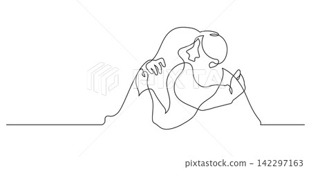 women embracing togetherness sharing emotional continuous line drawing women embracing togetherness sharing emotional continuous line drawing 142297163