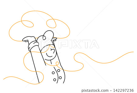 baker carrying oversized croissant single line illustration 142297236