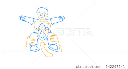 father and son in airplane pose playing single line art illustration father and son in airplane pose playing single line art illustration 142297241