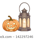 Illustrations of Halloween pumpkins and lanterns 142297246