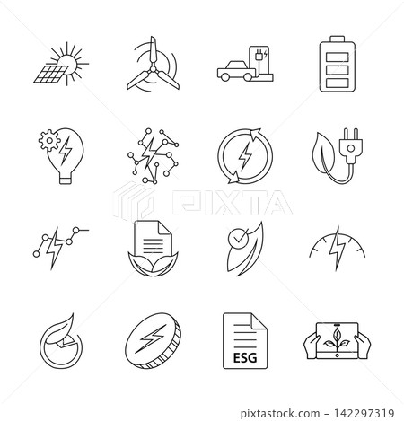 Renewable Green Energy and ESG Technology Line Icon Set Renewable Green Energy and ESG Technology Line Icon Set 142297319