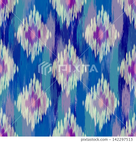 Hand-drawn Seamless Luxurious Ocean Blue Ikat Diamond Pattern Background for Fashion Fabric Textile Upholstery and Luxury Wallpaper Design Hand-drawn Seamless Luxurious Ocean Blue Ikat Diamond Pattern Background for Fashion Fabric Textile Upholstery and Luxury Wallpaper Design 142297513