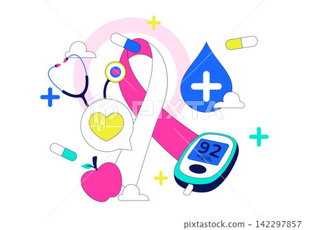 World Diabetes Day Vector Illustration Featuring Blood Glucose Meter, Insulin Syringe, Awareness Ribbon, Healthy Lifestyle and Medical Care World Diabetes Day Vector Illustration Featuring Blood Glucose Meter, Insulin Syringe, Awareness Ribbon, Healthy Lifestyle and Medical Care 142297857