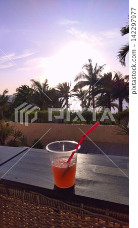 A resort hotel on the west coast of Okinawa Prefecture: Enjoying cocktails while watching the sunset. A resort hotel on the west coast of Okinawa Prefecture: Enjoying cocktails while watching the sunset. 142297977