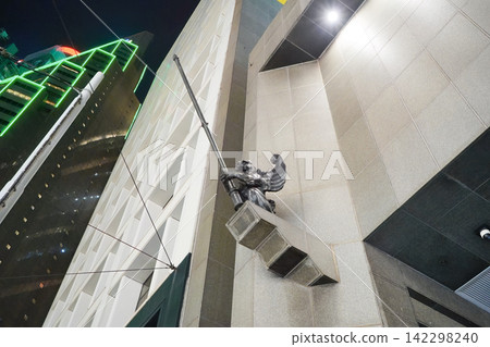 Hong Kong June 26 2026 Art Deco gargoyle flagpole on BEA Building facade Hong Kong June 26 2026 Art Deco gargoyle flagpole on BEA Building facade 142298240