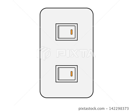 Icon illustration of two simple wall-mounted light switches in the ON position. Icon illustration of two simple wall-mounted light switches in the ON position. 142298373