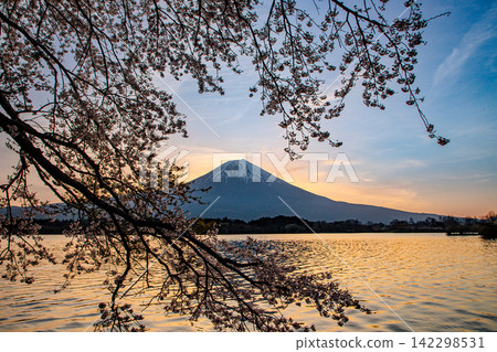 Springtime sunrise over Lake Tanuki, Fujinomiya City, Shizuoka Prefecture Springtime sunrise over Lake Tanuki, Fujinomiya City, Shizuoka Prefecture 142298531
