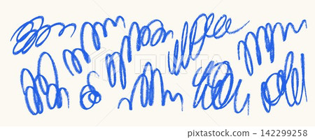 Blue brush stroke scribble collection. Hand drawn pen scrawl doodle set. Freehand rough pencil crayon squiggle pack. Messy charcoal sketched swirls bundle. Bold ballpoint curly marks. Vector Blue brush stroke scribble collection. Hand drawn pen scrawl doodle set. Freehand rough pencil crayon squiggle pack. Messy charcoal sketched swirls bundle. Bold ballpoint curly marks. Vector 142299258