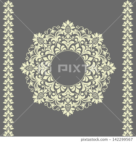 Decorative frame Elegant vector element for design in Eastern style, place for text. Floral beige and gray frame. Lace illustration for invitations and greeting cards Decorative frame Elegant vector element for design in Eastern style, place for text. Floral beige and gray frame. Lace illustration for invitations and greeting cards 142299567