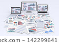 A computer displaying business documents and data 142299641