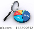 3D pie chart and magnifying glass 142299642