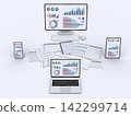 Image of computer device displaying business documents and data, data analysis and review 142299714