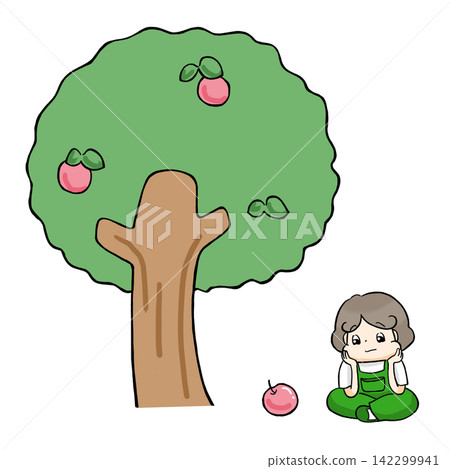 A child staring at a fallen apple A child staring at a fallen apple 142299941