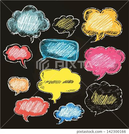 Vibrant speech bubbles ideal for communication-themed projects. Vibrant speech bubbles ideal for communication-themed projects. 142300166
