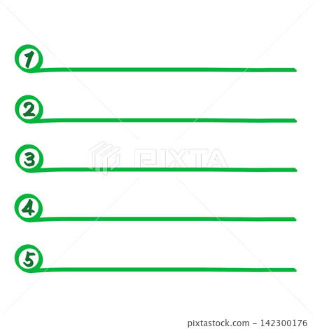 手寫風格編號列錶框,1-5,綠色 手寫風格編號列錶框,1-5,綠色 142300176