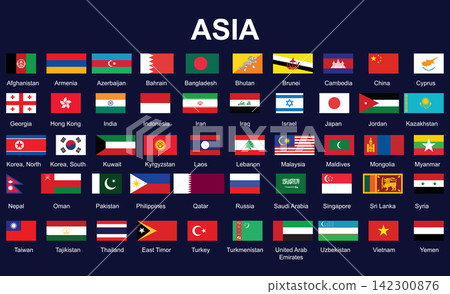 set of accurate flags of Asia vector illustration set of accurate flags of Asia vector illustration 142300876