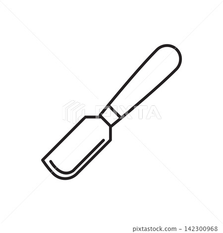 Minimalist line art icon of a straight skiving knife tool used for thinning leather edges. Minimalist line art icon of a straight skiving knife tool used for thinning leather edges. 142300968