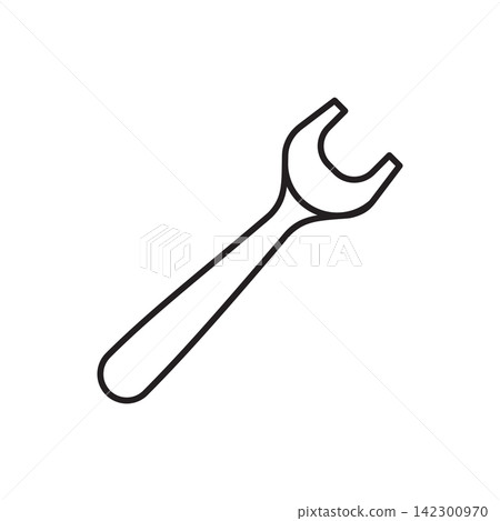 Minimalist line art icon of a rounded strap end punch tool used for shaping belt ends. Minimalist line art icon of a rounded strap end punch tool used for shaping belt ends. 142300970