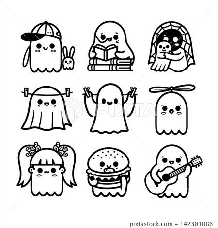 Happy ghost coloring page with isolated separated layered lineart outline Happy ghost coloring page with isolated separated layered lineart outline 142301086