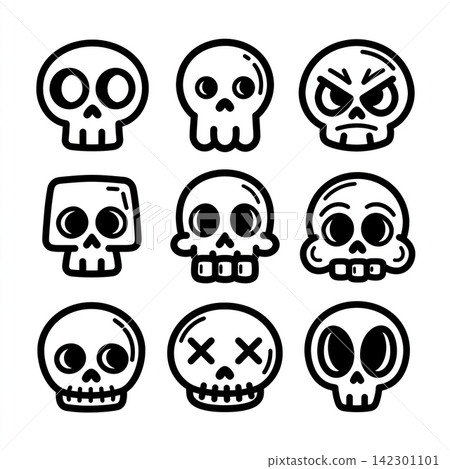 Scary skull lineart outline coloring page with isolated separated layered art Scary skull lineart outline coloring page with isolated separated layered art 142301101