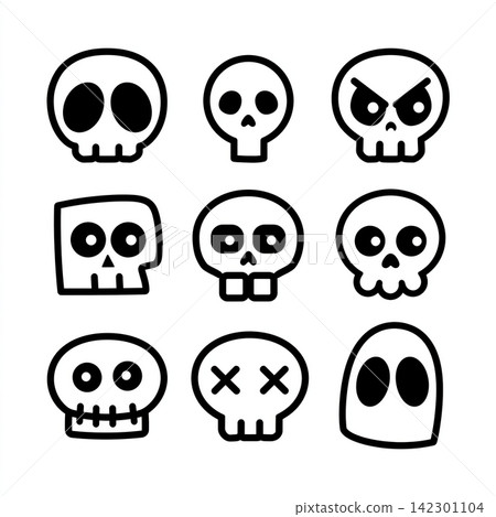 Skull lineart outline coloring page set isolated separated layered creepy emotional Skull lineart outline coloring page set isolated separated layered creepy emotional 142301104