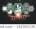 Innovative AI-Driven Financial Planning Concept with Futuristic Technology and Data Visualization Elements 142301136