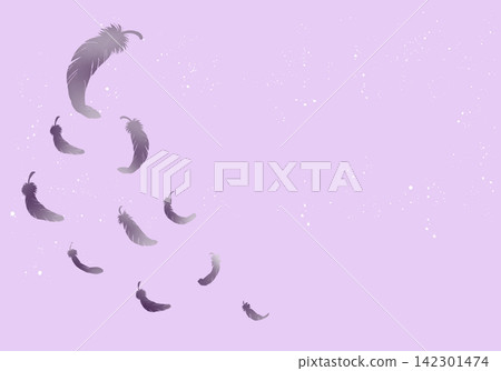 Black feathers fluttering down; silhouette; left side Black feathers fluttering down; silhouette; left side 142301474