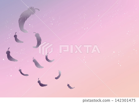 Black feathers fluttering down; silhouette; left side Black feathers fluttering down; silhouette; left side 142301475