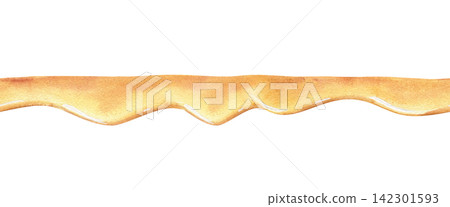 Seamless golden honey drip border on isolated background. Watercolor sweet liquid caramel or syrup banner design. illustration for food packaging, bakery menu headers, dessert recipes, pastry design. Seamless golden honey drip border on isolated background. Watercolor sweet liquid caramel or syrup banner design. illustration for food packaging, bakery menu headers, dessert recipes, pastry design. 142301593